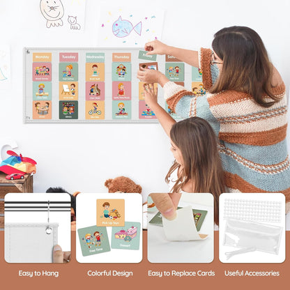 Godery Large Visual Schedule for Kids Chore Reward Chart,Bedtime Routine Chart for Toddlers,Double Side Weekly Planner Board with 109 Cards for Home School Planner,Autism Learning Materials.