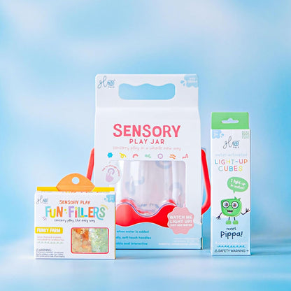 Glo Pals Water Activated Light-Up Sensory Bath Toy Play Jar, 4 Reusable Cubes and Fun Fillers for Bathtime and Sensory Play, Perfect for Kids and Toddlers, Easy As ABC