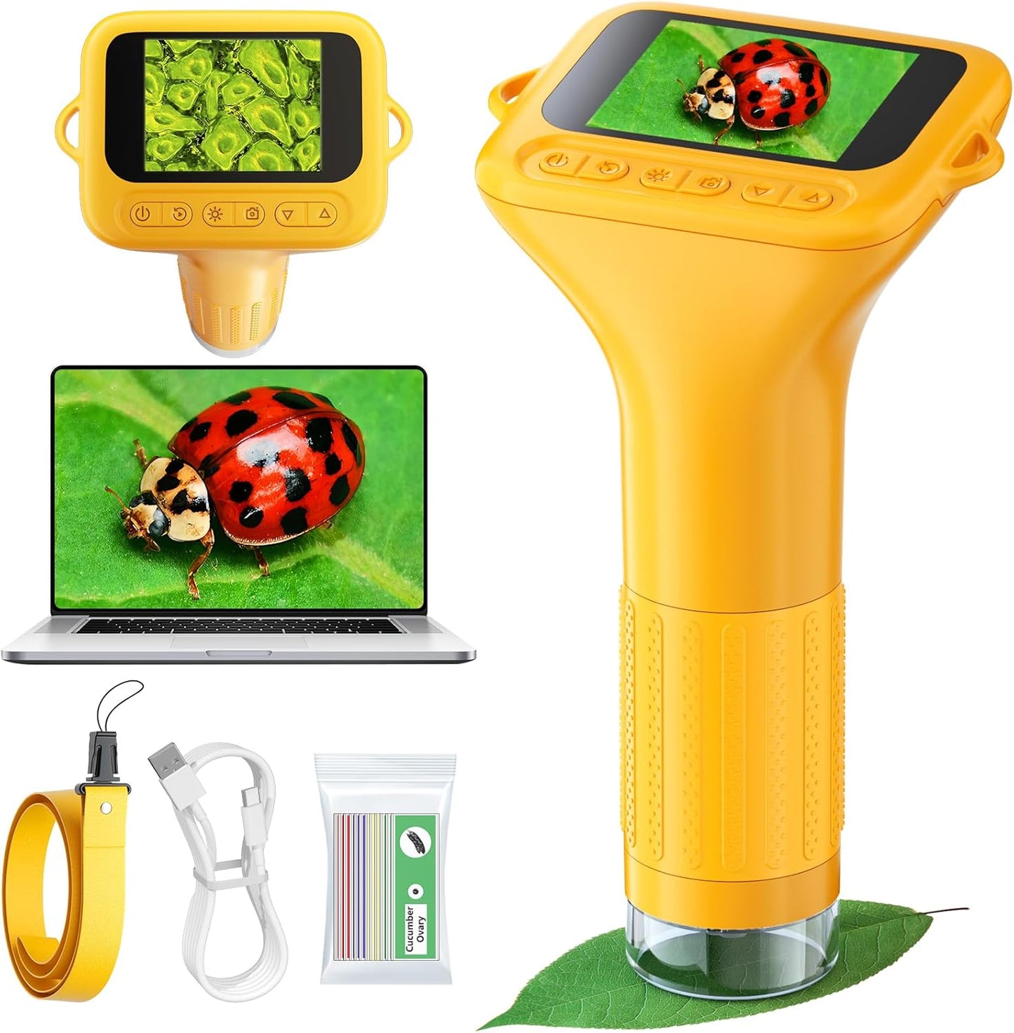 Odatay Microscope for Kids with 12 Slides, 100X-1000X 1080P Digital Handheld Kids Microscope, Mini Portable Pocket Miniscope Science Toys Gifts for 3+ 4 5 6 7 8 9 10 11 12 Year Old Boys Girls, Blue