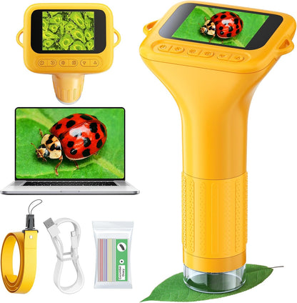Odatay Microscope for Kids with 12 Slides, 100X-1000X 1080P Digital Handheld Kids Microscope, Mini Portable Pocket Miniscope Science Toys Gifts for 3+ 4 5 6 7 8 9 10 11 12 Year Old Boys Girls, Blue
