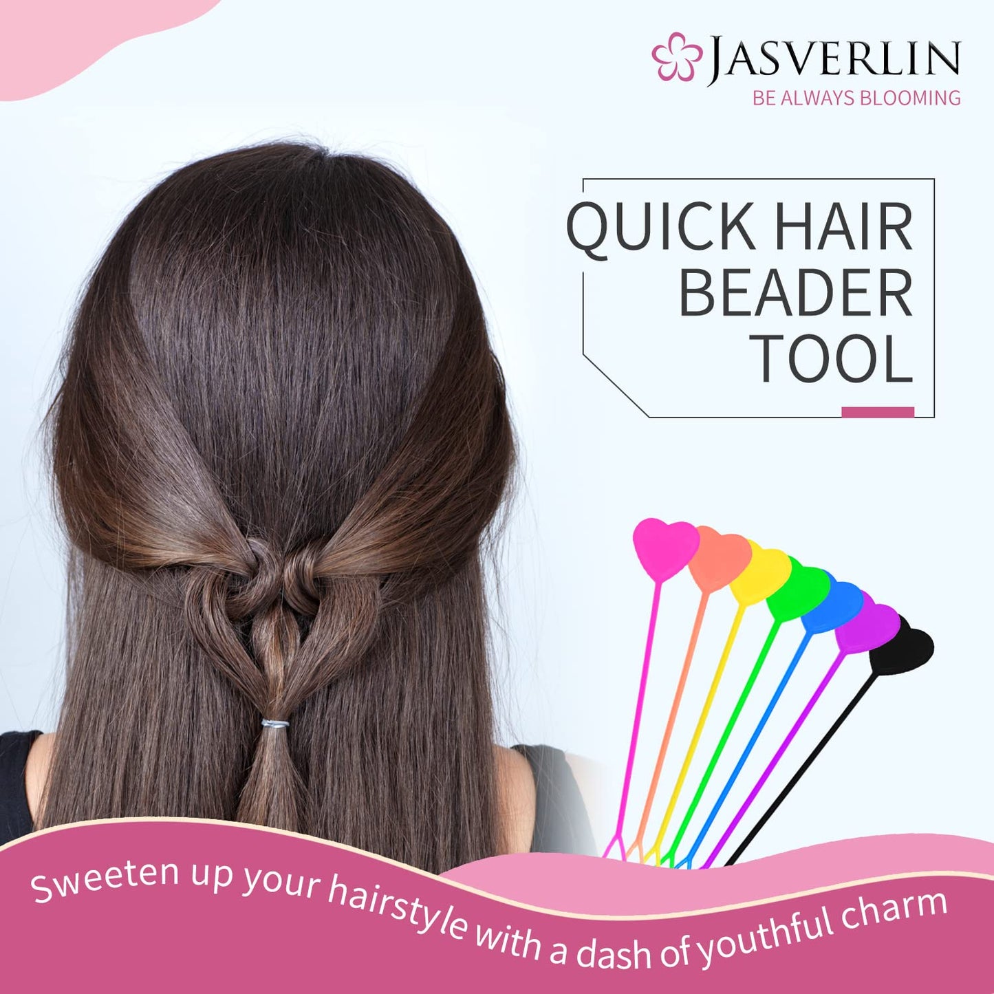 JASVERLIN Hair Beader Tool: Automatic Beads Loader for Braids, Ponytails, and Hair Threading Applicator Set (15 pcs, Black)