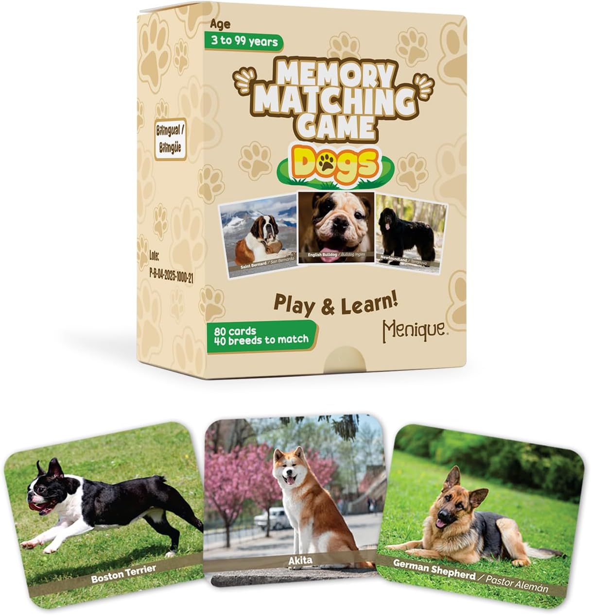 Menique Wild Animals Memory Matching Game – 80 Cards (40 Pairs) with Real Photos – Includes Educational Booklet with Animal Facts – Fun & Cognitive Game for Kids and Adults