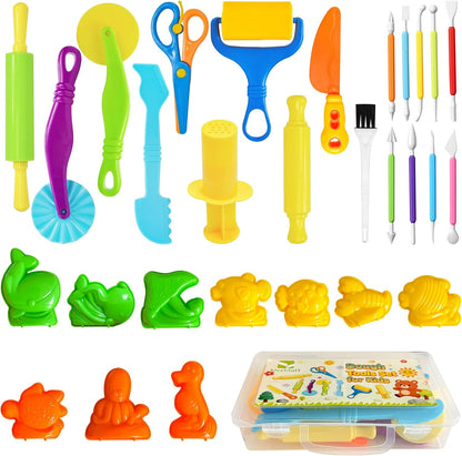 Kleeblatt Dough Tools Set for Kids - 19 Pcs Playdough Kit with 9 Basic Dough Tools, 9 Double-Headed Clay Carving Tools & Cleaning Brush, Safe for Toddlers Ages 2-8, for Clay/Plasticine/Sand