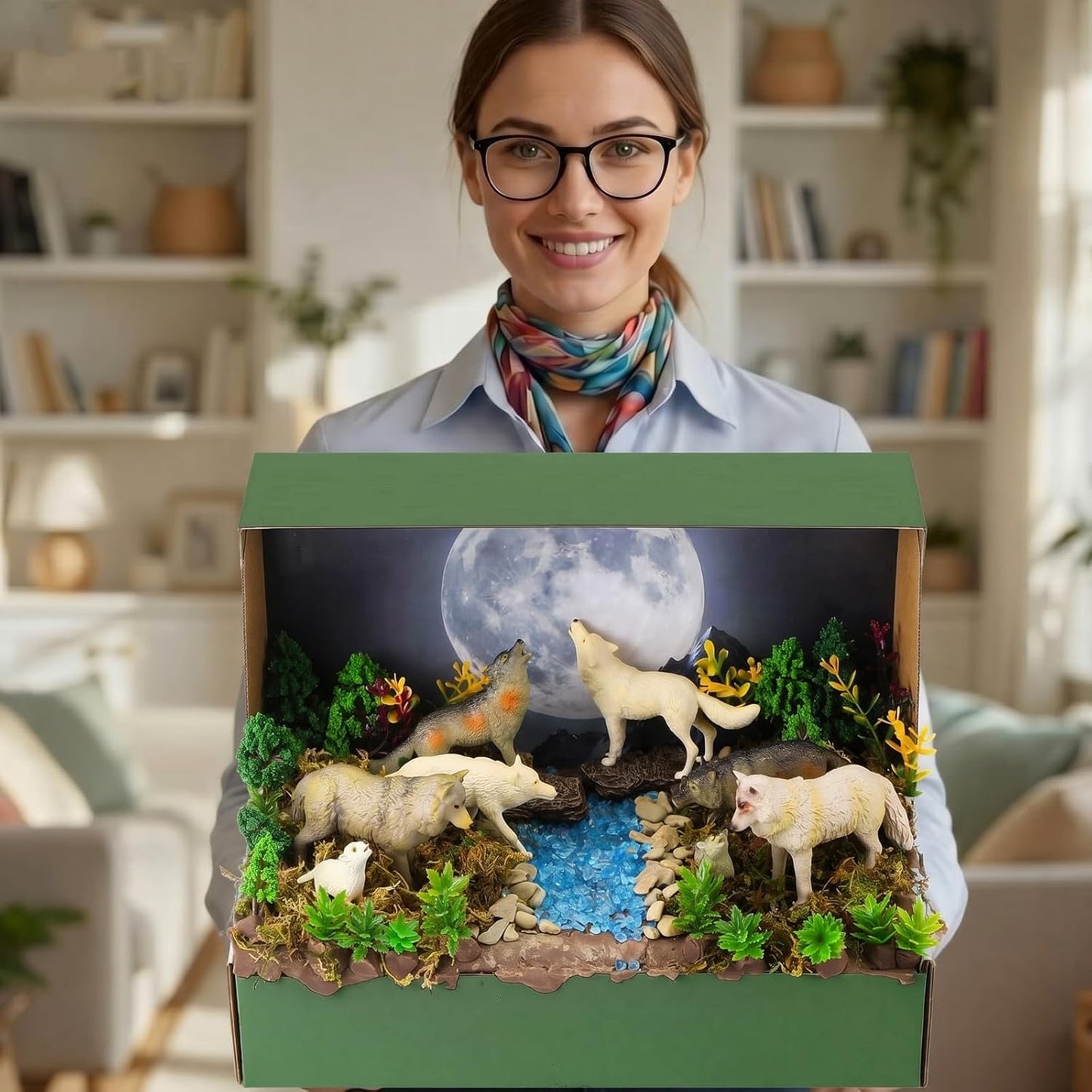 Teyva Daily 48 Pcs Dinosaur Diorama Kit Habitat Project Box Set 3D Dinosaurs Diorama Supplies Include Dinosaurs Model Figures & Eggs Volcano Artificial Trees with Cardboard for DIY Crafts Gifts