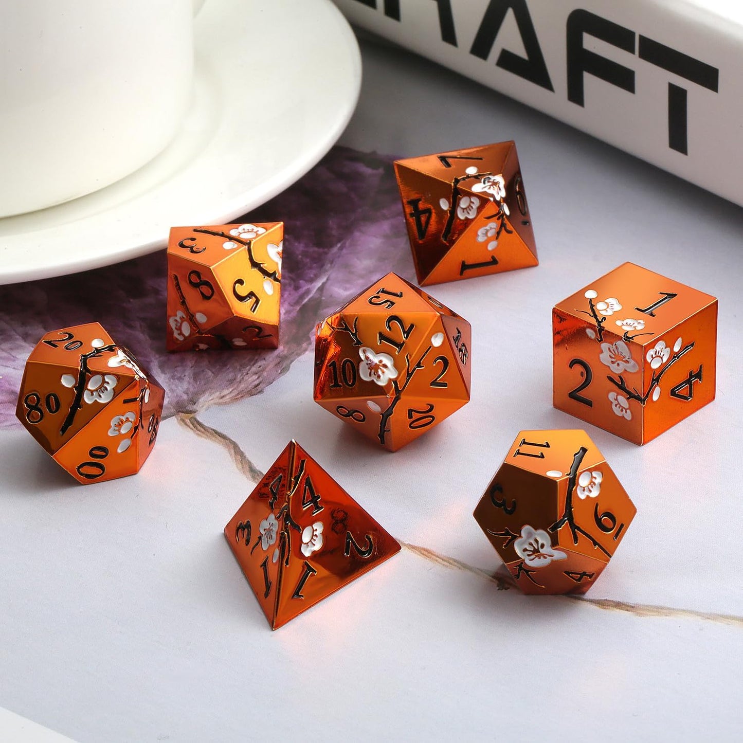 DnDnD Heavy Polyhedral Metal Dice Set with Metal Box, 7-die Shiny Blue Surface with Golden Number for RPG,Dungeons and Dragons,Pathfinder,Shadowrun,D&D,Role Palying Game and Math Teaching - Colors B