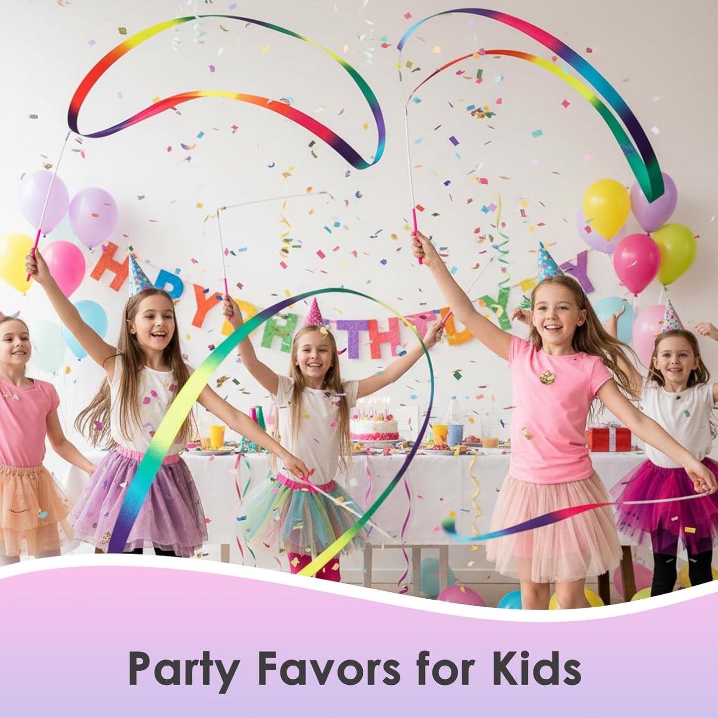 YGEOMER Ribbon Wands, 12pcs Rainbow Gymnastics Ribbons for Kids, Twirling Dance Sticks for Artistic Dancing, Talent Shows & Birthday Party Props