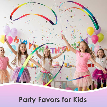 YGEOMER Ribbon Wands, 12pcs Rainbow Gymnastics Ribbons for Kids, Twirling Dance Sticks for Artistic Dancing, Talent Shows & Birthday Party Props