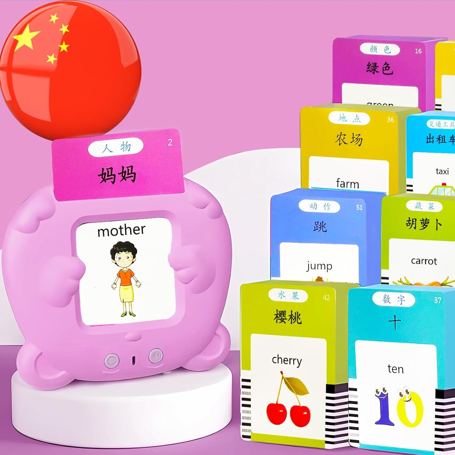 Bilingual English Flash Cards - Korean Talking Flash Cards, 510 Sight Words 31 Themes, Pocket Speech for Toddlers 3-12, Autism Sensory Toys, Preschool Learning Activity (Korean, Pink)