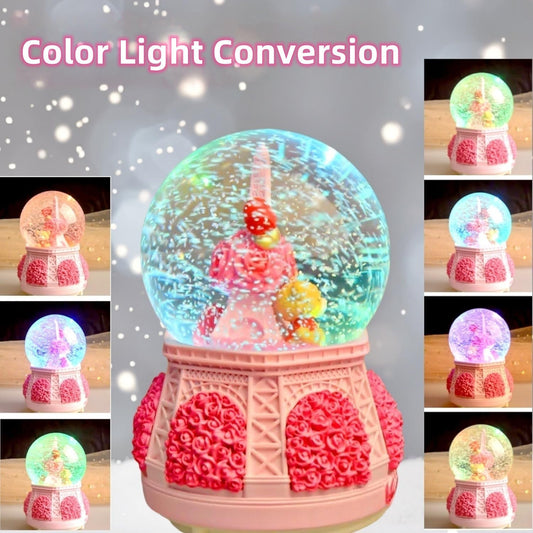 Snow Globes,Music Box Gifts for Girl,Eiffel Tower Music Snowglobes with LED Lights,Snow Fall Effect,Decoration Glass Ball for Kids Room Birthday for 5-16 Year Old Girls