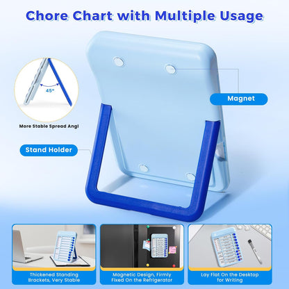 Magnetic Chore Chart for Kids, ADHD Tools for Kids to Do List Checklist Task Board Routine Chart Visual Schedule for Fridge with 10 Sliders and Magnetic Marker - White