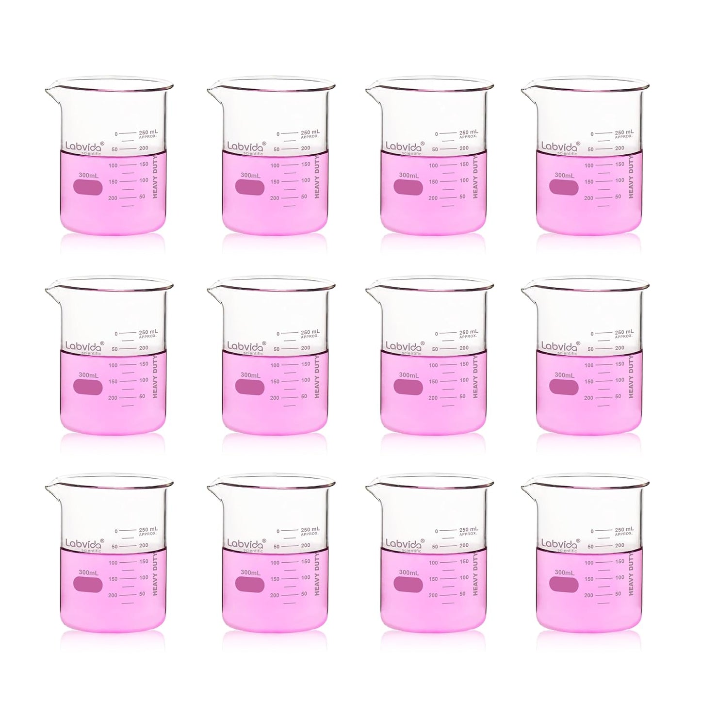 12pcs 50ml Upgrated Thick Glass Beakers, Shot Glass Beaker set, 3.3 Boro Griffin Low Form, Double Scale, LVA003