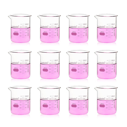 12pcs 50ml Upgrated Thick Glass Beakers, Shot Glass Beaker set, 3.3 Boro Griffin Low Form, Double Scale, LVA003