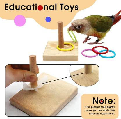 QBLEEV Bird Training Ring Toy, Parrot Trick Tabletop Toys, Educational Stacking Color Rings, Cage Toys