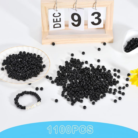 1100Pcs Red Pony Beads 6x9mm Large Hole Plastic Hair Beads for Braids, Kandi Bracelets, Keychains, Jewelry Making