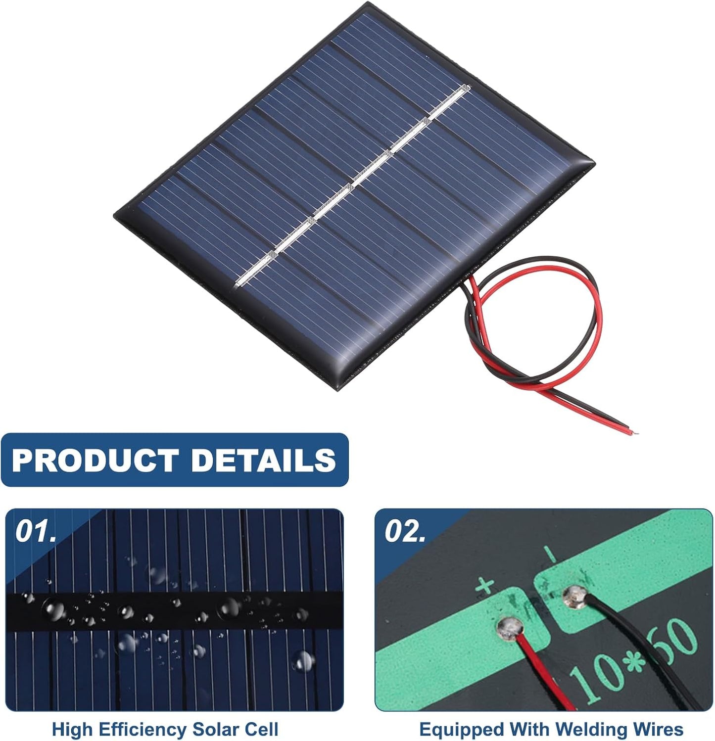 MECCANIXITY 2 Pcs 5.5V 0.44W 70mA Mini Solar Panels, Small Polycrystalline Solar Cell Panel with 2 Cable for DIY Electric Toy Materials Kits Charger, 60mm x 60mm