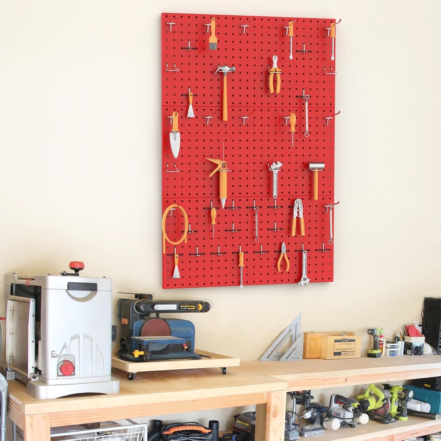 TORACK 3 PCS Metal Pegboard Panels(12x24 inch) for Wall Garage Tools Storage Pegboard for Workbench, Modular Peg Board Tool Organizer Board Kit(Pack of 3, Orange)