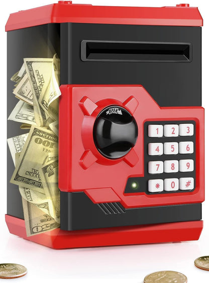 Playsheek Piggy Bank for Girls Boys Large Electronic Money Coin Banks with Password Protection, Automatic Paper Money Scroll Saving Box, Great Gift for Kids(Black-White)