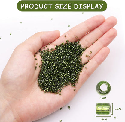 10100 Pcs Size 11/0 Glass Seed Beads, 2 mm Dark Green Small Mini Spacer Loose Pony Beads for Jewelry Making and DIY Crafts - Colors A