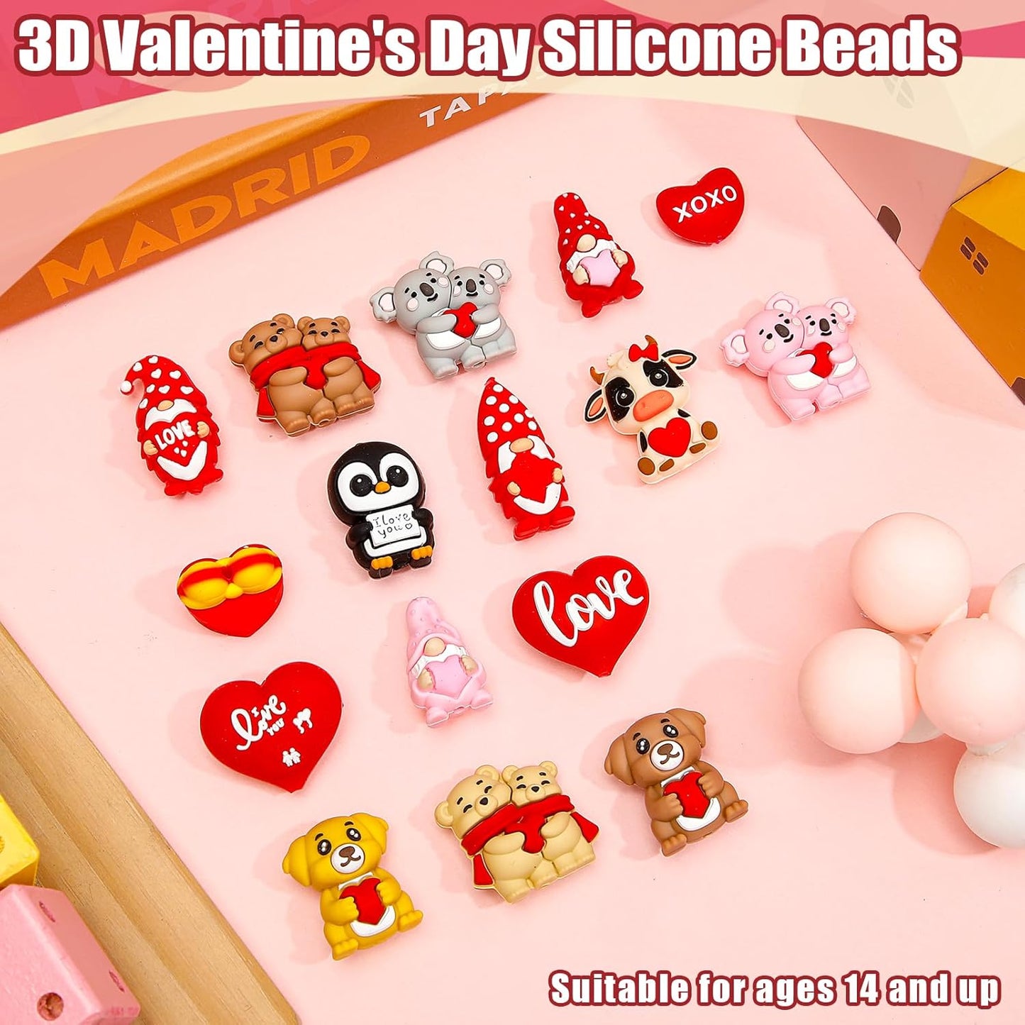 Ferreve 16 Pcs 3D Sports Football Beads Silicone Focal Beads for Keychain Making Pens for Beadable Keychain DIY Crafts Necklace Bracelet Phone Chain Charms Jewelry Making