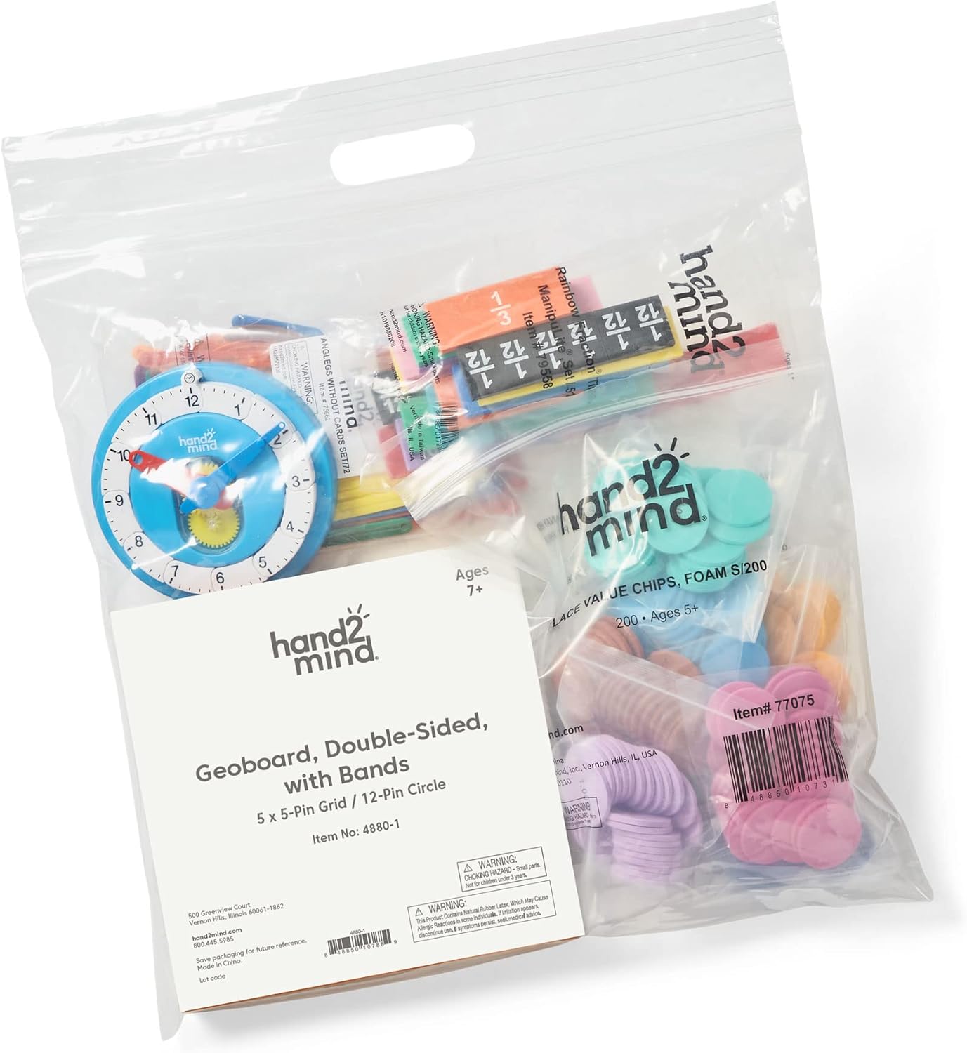 hand2mind Extended Manipulatives at Home Kit for Ages 8+, Math Manipulatives, Advanced Number Line Clock, AngLegs, Place Value Disks, Rainbow Fraction Tiles, Homeschool Curriculum Must Haves