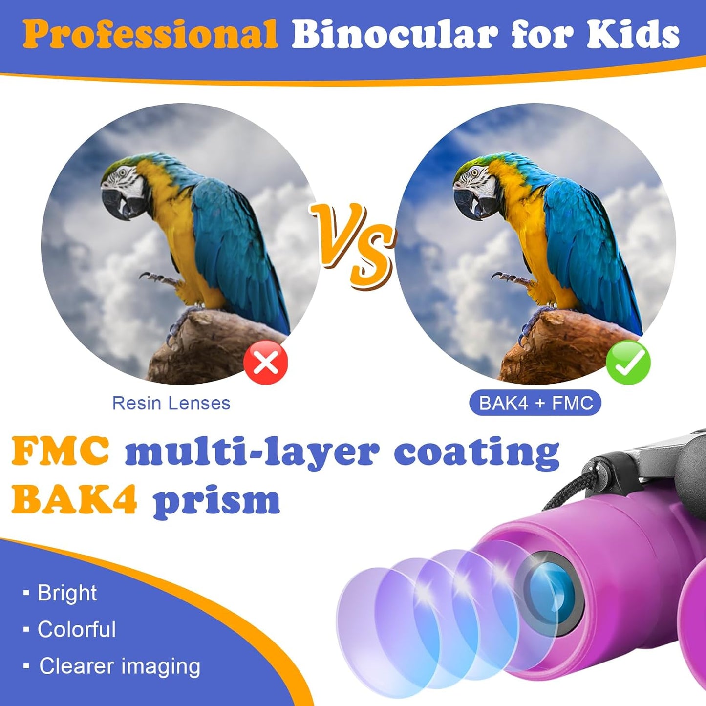 Real Binoculars for Kids Gifts for 3-12 Years Boys Girls 8x21 High-Resolution Optics Compact Toy Binocular for Bird Watching,Travel, Camping