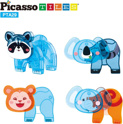 PicassoTiles Magnetic Tile Building Blocks Add On 8 Magnetized Action Figures Construction Vehicles & Zoo Animal Theme Compatible with Magnet Tiles Sets STEM Learning Toy for Boys & Girls Age 3+ PTA21
