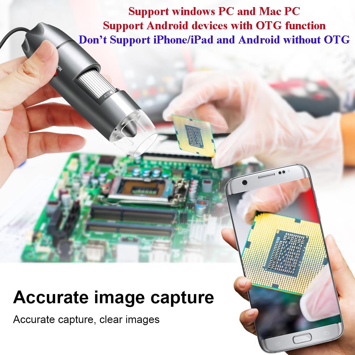 USB Microscope Camera with Stand & Carrying Case, Cainda Digital Microscope Compatible with Android Windows Linux Mac, Portable Magnifier Camera for Kids Students Adults(Not for iPhone/iPad)