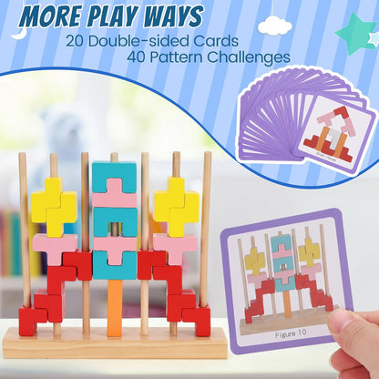 Wooden Stacking Puzzle Toy, 3D Colorful Wood Russian Blocks Puzzle Games Brain Teasers Montessori Toys for Toddler Kids 3 4 5 6 7 Years Old Boys Girls (Colorful B)