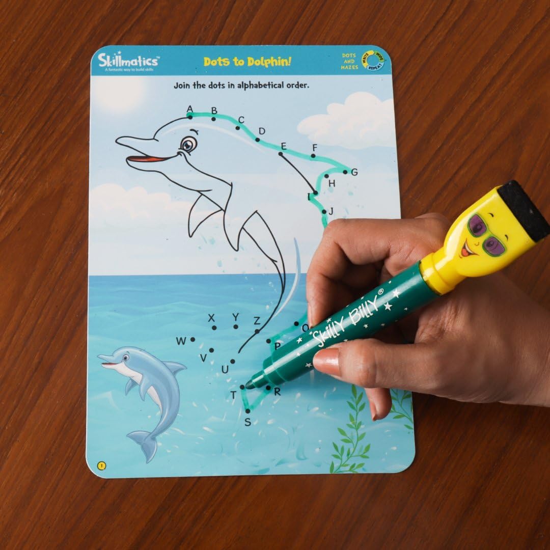 Skillmatics Educational Game - Dots & Mazes, Reusable Activity Mats with Dry Erase Marker, Gifts, Travel Toy, Ages 3 to 6