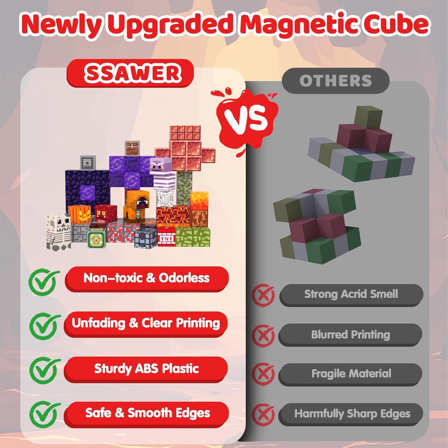Magnetic Blocks Toys for Kids, 100 PCS Building Blocks Cubes, Stacking Magnetic Tiles Toys for Kids Toddlers Boys Girls Ages 3 4 5 6 7 8-12 Birthday Gifts Party Supplies (Underworld)