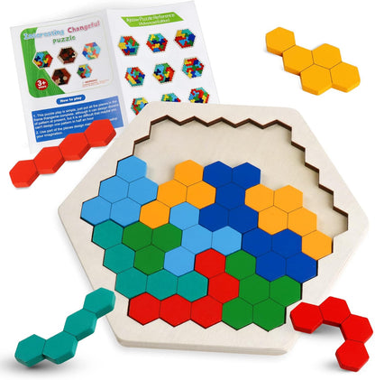 Skrtuan 5 Pack Wooden Puzzles Set - STEM Montessori Educational Board Games and Logic Traning Brain Teaser Geometric Shapes Tangram Puzzle Games for Kids Ages 3+