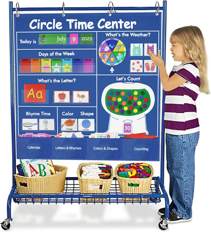 Circle Time Learning Center-Montessori Toy for 3 4 5 Year Old Pocket Chart Calendar Set Learning Calendar Weather,Alphabet,Counting Number,Color,Classroom Calendar Pocket Chart for Homeschool Supplies