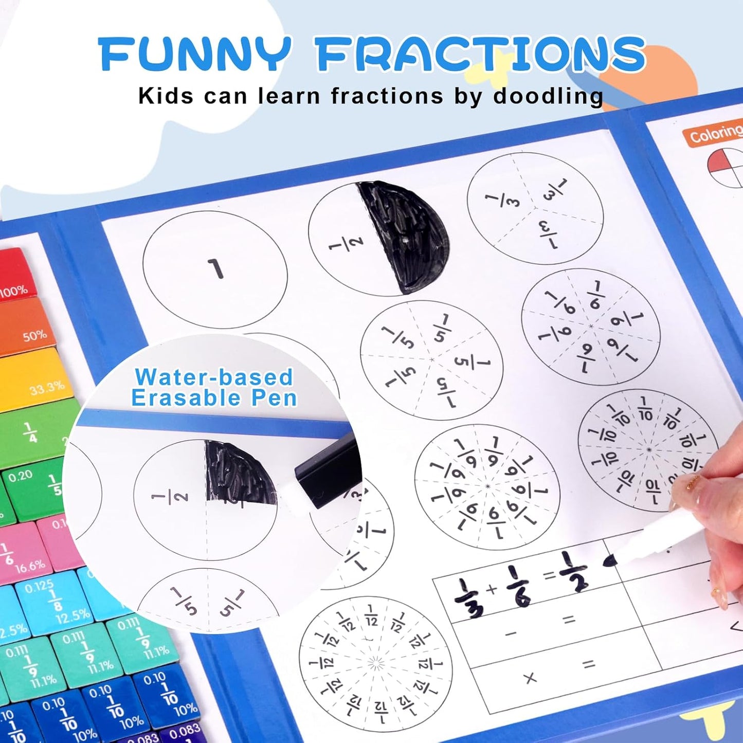 Magnetic Fraction Educational Puzzle, 102 Pcs Magnetic Fraction Puzzle for Kids, Magnetic Fraction Tiles & Fraction Circles, Fractions Manipulatives Learning Games for Elementary School