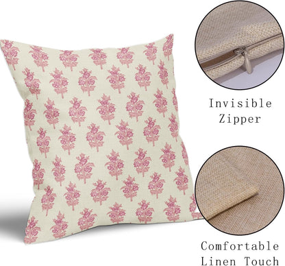 Sage Green Blue Floral Block Print Pillow Covers 18x18 Set of 2 Spring Flower Pattern Decorative Throw Pillowcases Outdoor Rustic Farmhouse Square Cushion Cases Decor for Home Couch Sofa Bed