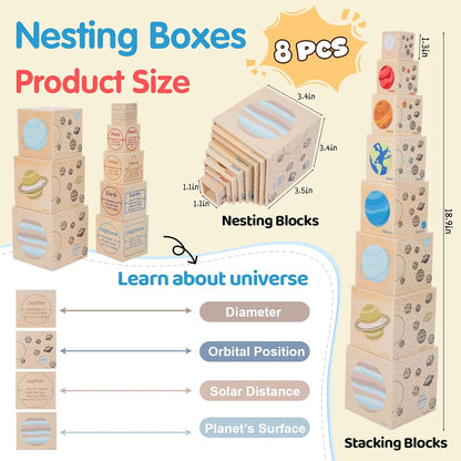 Wooden Life Cycle Nesting Blocks, Sorting & Stacking Montessori Toys for Kids, Preschool Educational Learning Cube Boxes for Toddlers 3+, Science Toy Set for Baby Boys & Girls (5 Pcs)