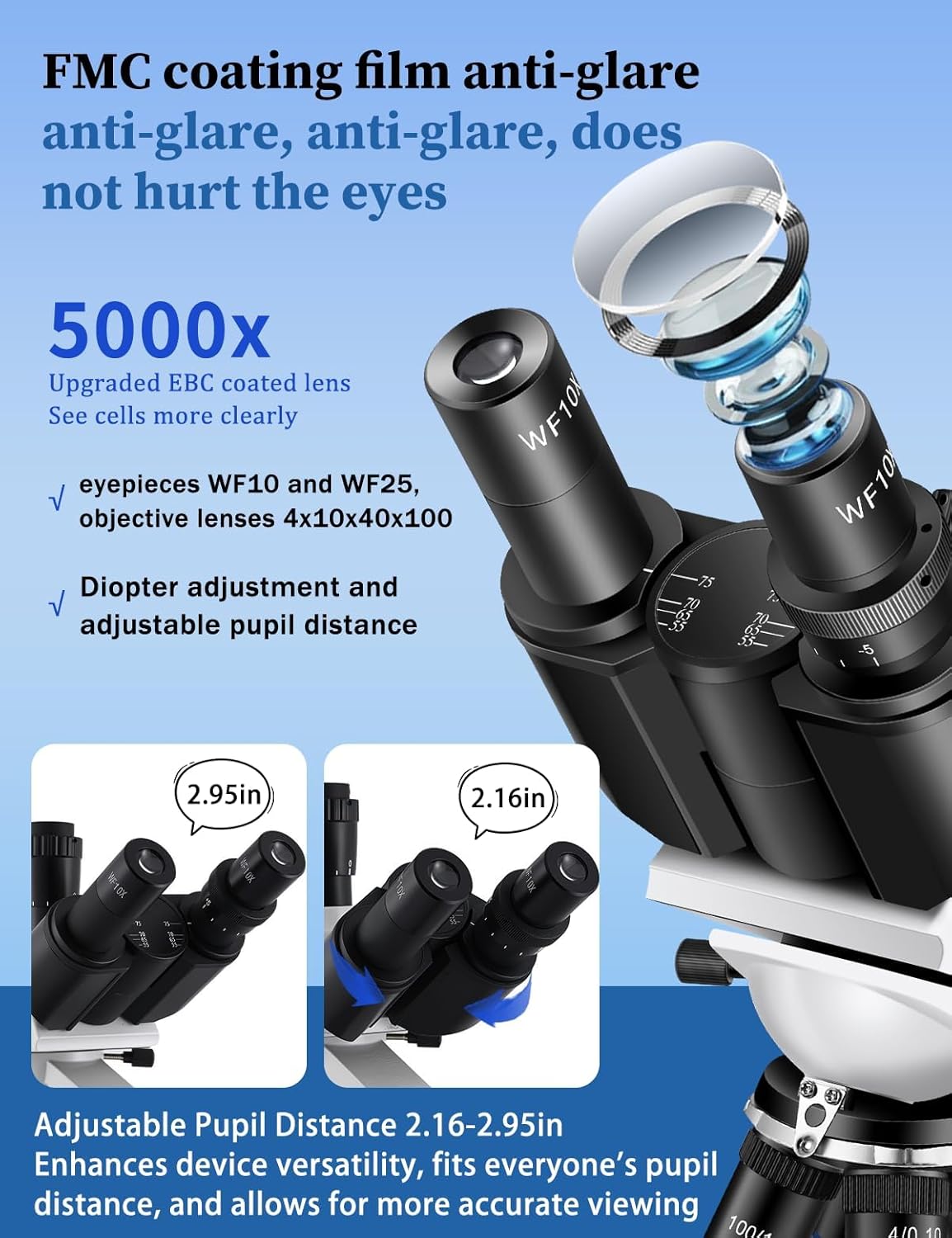 Microscopes for Adults WF10x and WF25x eyepieces Compound Microscope with Microscope Slides, Microscopes Kit for Kids Students Home School (Monocular Microscope with Big Bundle)