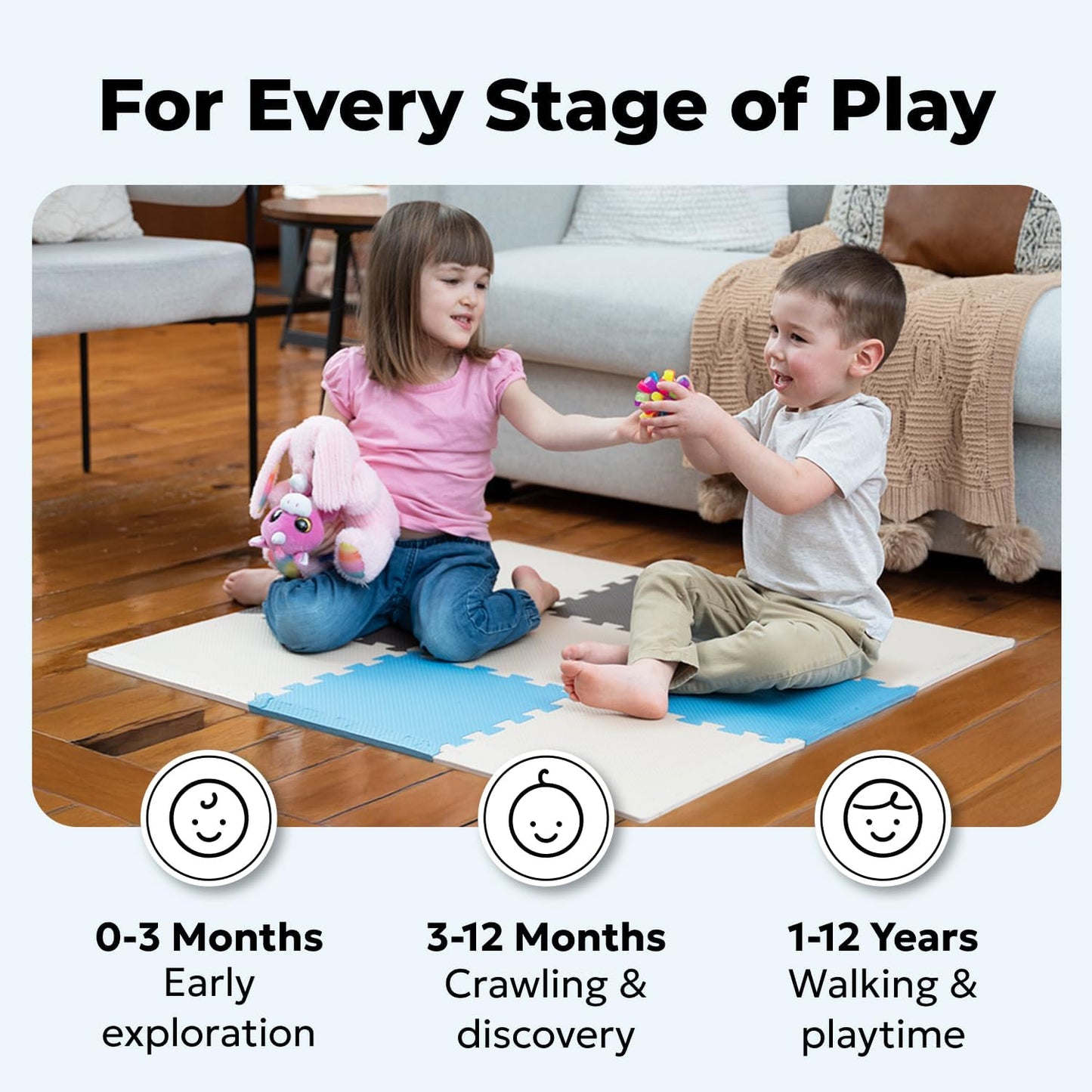 MioTetto Baby Play Mat, Soft Foam Floor Tiles for Kids. Adjustable Interlocking Foam Tiles, Fits with 50x50 Playpen Baby mat for Crawling & Development, Safe & Non-Toxic Playmat for Babies 6-12 Months