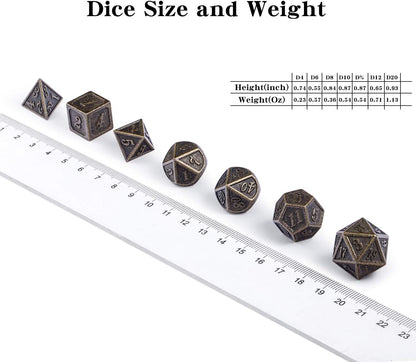 DnDnD Heavy Polyhedral Metal Dice Set with Metal Box, 7-die Shiny Blue Surface with Golden Number for RPG,Dungeons and Dragons,Pathfinder,Shadowrun,D&D,Role Palying Game and Math Teaching - Colors A