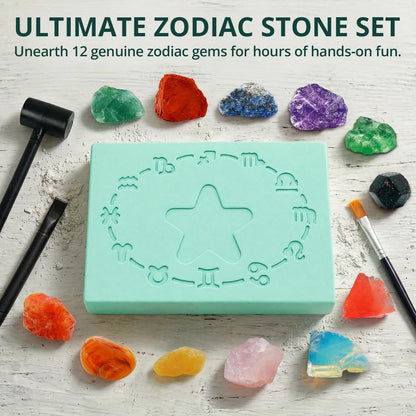PIBEX Birthstone Dig Kit, Excavate 12 Real Gems & Crystals, DIY Gemstone Necklace & Bonus Pendant, STEM Educational Gemology Toy, Rock Geology Gifts for Boys & Girls 6-12