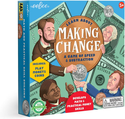 eeBoo: Making Change Game, 50 Item Cards with Play Money, Develop Math and Practical Money Skills, Perfect for Ages 5 and up