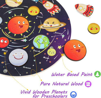 Zeoddler Solar System Puzzle for Kids 3-6, Wooden Space Toys, Planets for Kids, Preschool Learning Activities, Gift for Boys, Girls