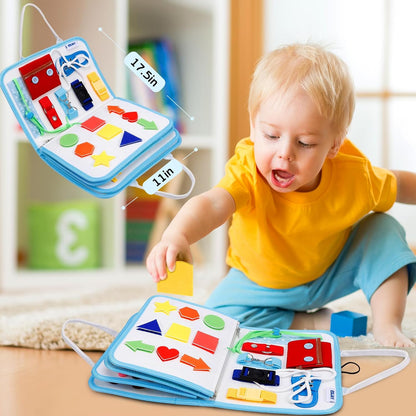 Esjay Toddler Busy Board Montessori Toys for Boys Girls, Sensory Book Educational Activities for Learning Fine Motor Skills, Birthday Gifts for Toddlers, Travel Toys for Airplane Car, White Dinosaur