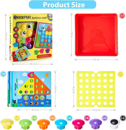 Geekper 96 PCS Button Art Toys for Toddlers, Color Matching Mosaic Pegboard Early Learning Educational Toys for 3, 4, 5, 6 Year Old Kids Boys and Girls Gifts, Including 24 Pictures and 72 Buttons