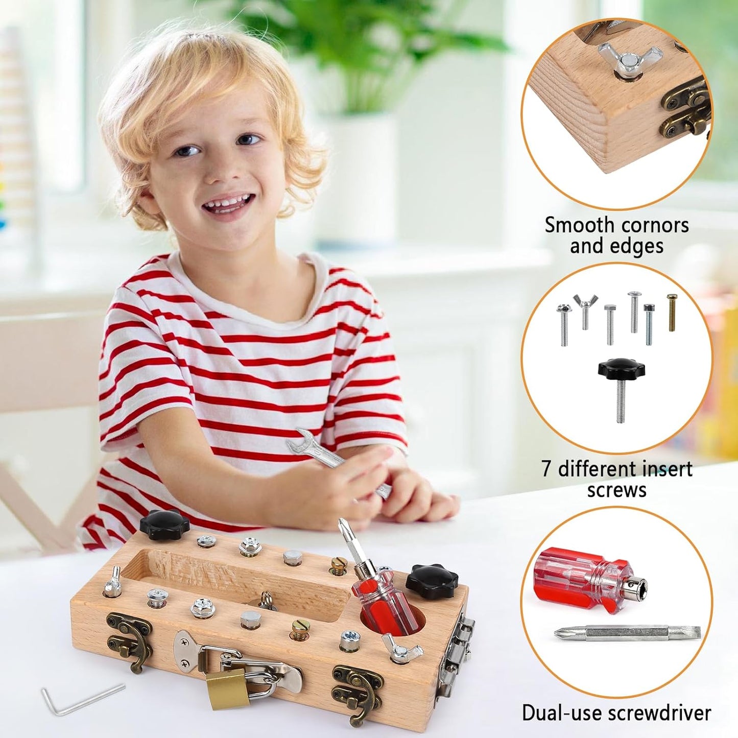 Screwdriver Board Set Montessori Toys for 3 Year Old,Wooden Screw Driver Activities Board, Fine Motor Skills & Sensory Development Toy