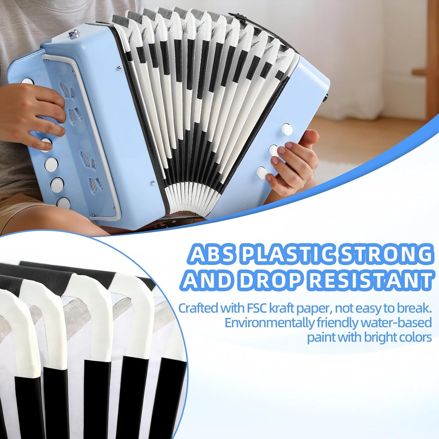 10 Keys Kids Accordion, Horse Button Accordion Toys Accordian Mini Musical Instruments Button for Child Children Kids Toddlers Beginners (Light Pink)