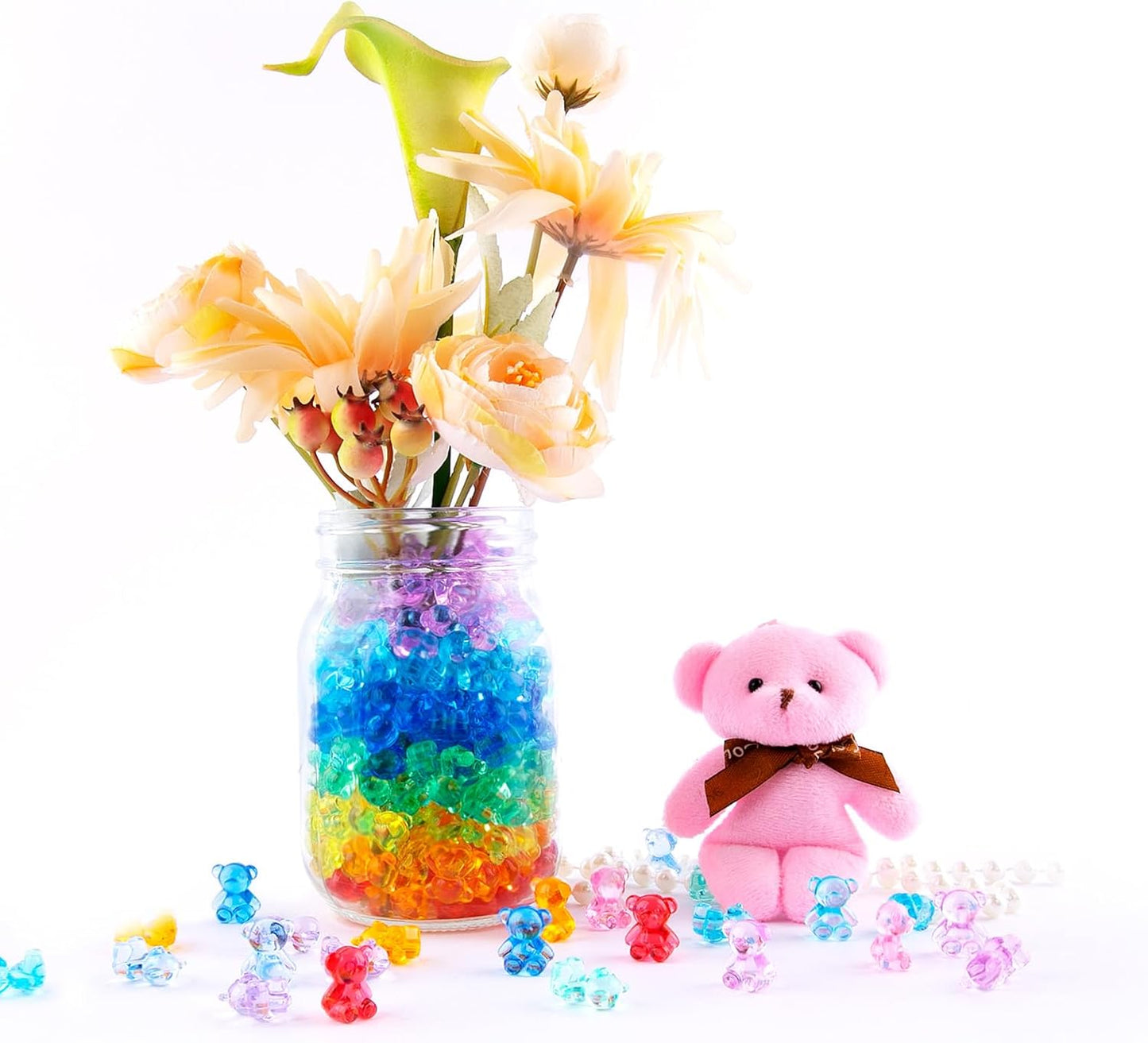 Niceup 360pcs Bear Mini Figurines to Hide, 0.6in Plastic Counting Sorting Bears Translucent Tiny Acrylic Resin Teddy Miniatures for Baby Shower Party Game Vase Fillers Classroom DIY Crafts