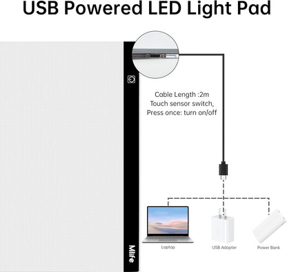 B4 LED Light Pad - Upgraded Diamond Art Light Box Dimmable Tracing Light Board, Sketching, Animation, Drawing Light Box with 4 Fasten Clips