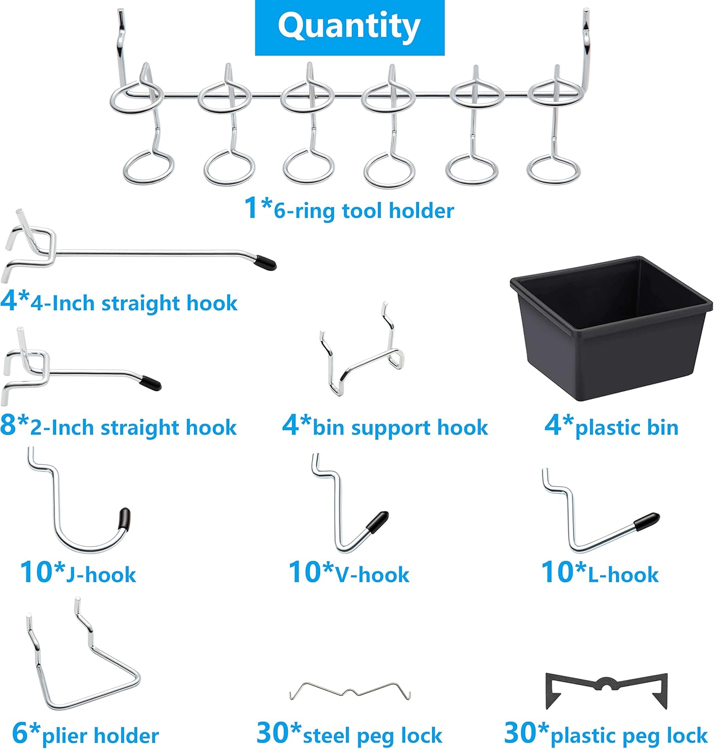 Pegboard Hooks, with Bins, Peg Locks, for Organizing Various Tools, 188 PCS, 80 of Which are Locks