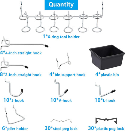 Pegboard Hooks, with Bins, Peg Locks, for Organizing Various Tools, 188 PCS, 80 of Which are Locks