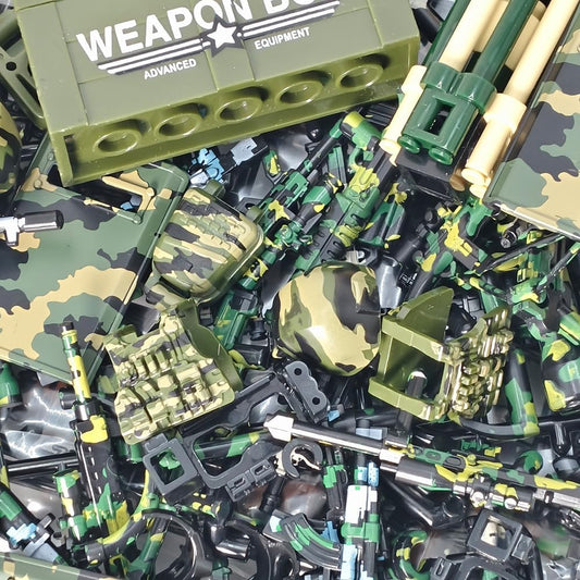 390+ Pcs Military Weapon Pack Building Blocks Toys Army Weapon Set Soldier Gear Set SWAT Accessories Kits, Camouflage Helmet Tactical Vest Shields Gatling, Compatible with Major Minifigure